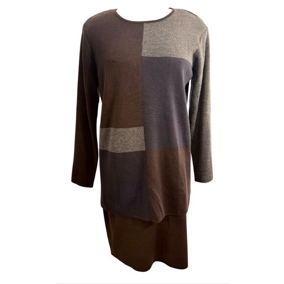 NWT Nina Leonard 2-Pc Set Color Block Sweater & Solid Skirt Sz. Large - Picture 1 of 11